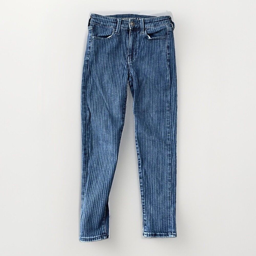 American Eagle Striped Jeans Hi Rise Jegging Crop Size 2 Short